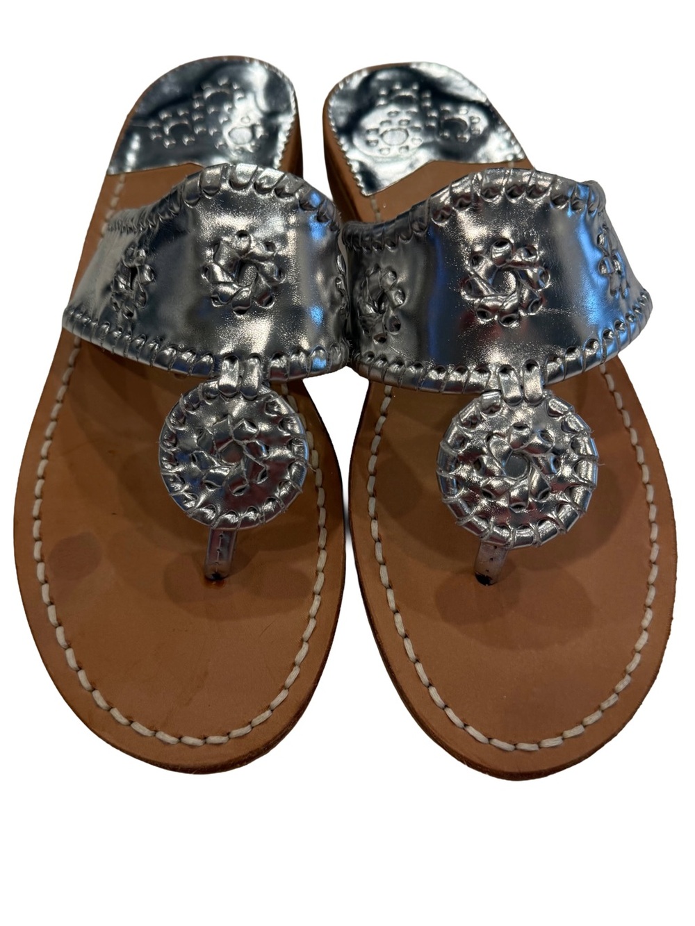 Jack Roger Ladies Slip On Metallic Silver Sandals / Flats Leather Sz 8 NEW